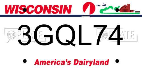 3GQL74 Wisconsin License Plate