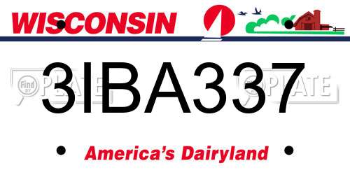 3IBA337 Wisconsin License Plate