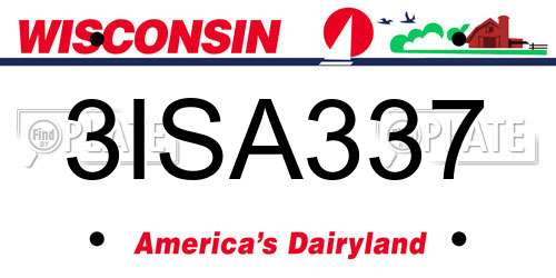 3ISA337 Wisconsin License Plate