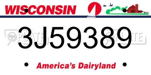3J59389 Wisconsin License Plate