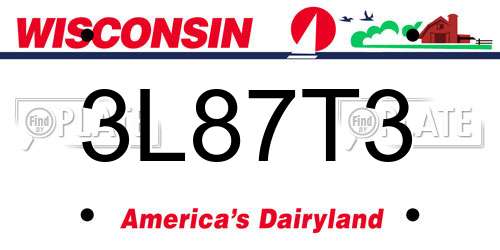 3L87T3 Wisconsin License Plate