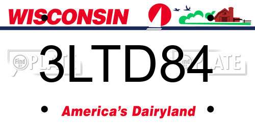 3LTD84 Wisconsin License Plate