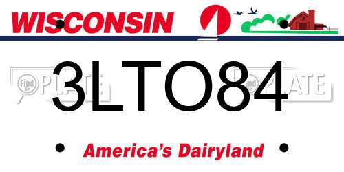 3LTO84 Wisconsin License Plate