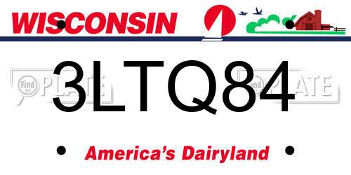 3LTQ84 Wisconsin License Plate