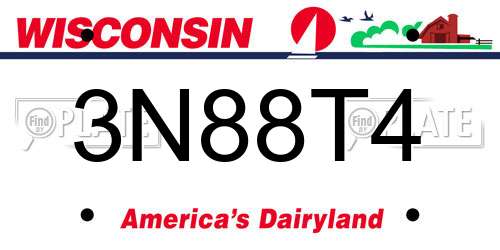 3N88T4 Wisconsin License Plate