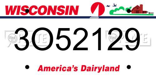 3O52129 Wisconsin License Plate