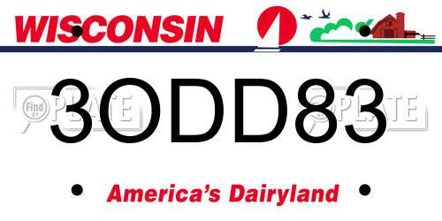 3ODD83 Wisconsin License Plate
