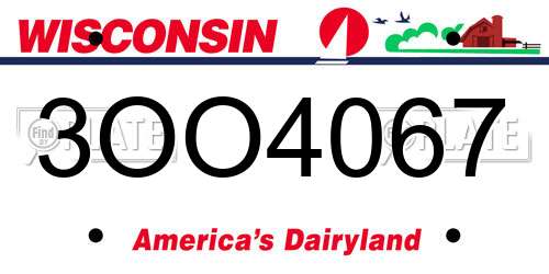 3OO4067 Wisconsin License Plate