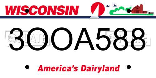 3OOA588 Wisconsin License Plate