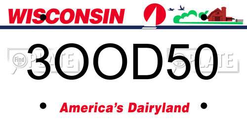 3OOD50 Wisconsin License Plate