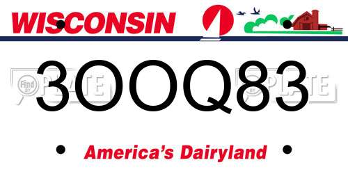 3OOQ83 Wisconsin License Plate