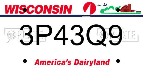 3P43Q9 Wisconsin License Plate