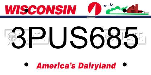 3PUS685 Wisconsin License Plate