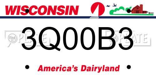 3Q00B3 Wisconsin License Plate