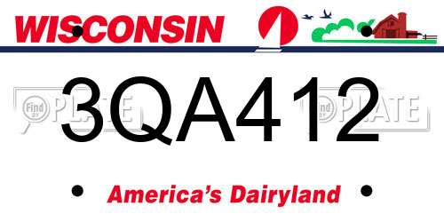 3QA412 Wisconsin License Plate