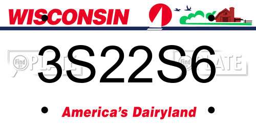 3S22S6 Wisconsin License Plate