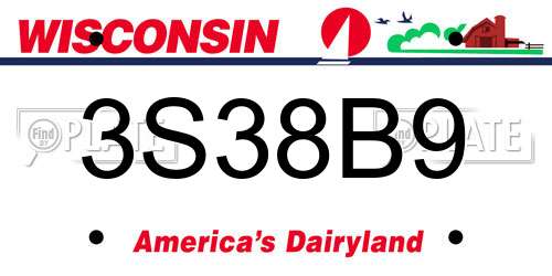 3S38B9 Wisconsin License Plate