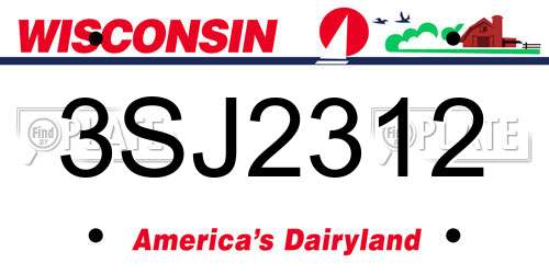 3SJ2312 Wisconsin License Plate