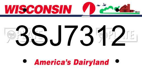 3SJ7312 Wisconsin License Plate