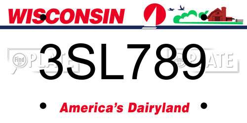 3SL789 Wisconsin License Plate