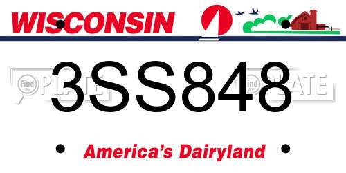 3SS848 Wisconsin License Plate
