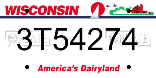 3T54274 Wisconsin License Plate