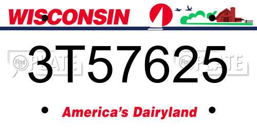 3T57625 Wisconsin License Plate