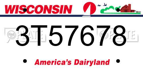 3T57678 Wisconsin License Plate