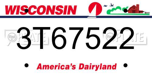 3T67522 Wisconsin License Plate