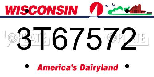3T67572 Wisconsin License Plate