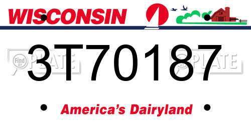 3T70187 Wisconsin License Plate