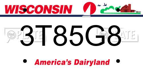 3T85G8 Wisconsin License Plate