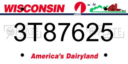 3T87625 Wisconsin License Plate