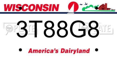 3T88G8 Wisconsin License Plate