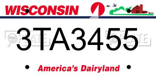 3TA3455 Wisconsin License Plate