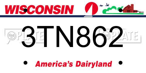 3TN862 Wisconsin License Plate