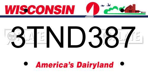 3TND387 Wisconsin License Plate