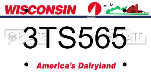 3TS565 Wisconsin License Plate