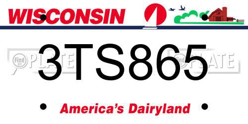 3TS865 Wisconsin License Plate