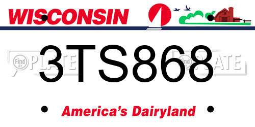 3TS868 Wisconsin License Plate