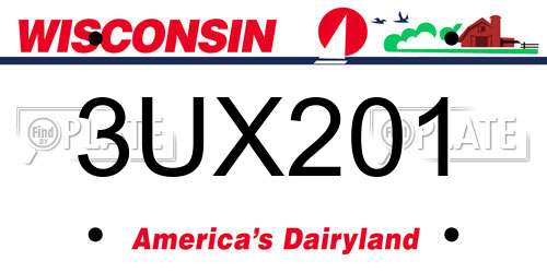 3UX201 Wisconsin License Plate