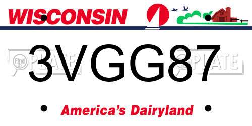 3VGG87 Wisconsin License Plate
