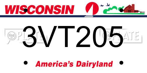 3VT205 Wisconsin License Plate