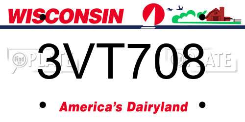 3VT708 Wisconsin License Plate