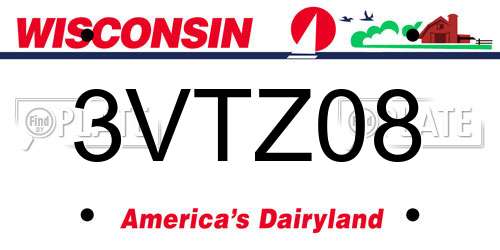 3VTZ08 Wisconsin License Plate