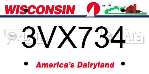 3VX734 Wisconsin License Plate