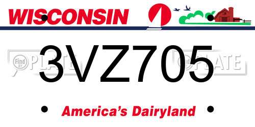 3VZ705 Wisconsin License Plate