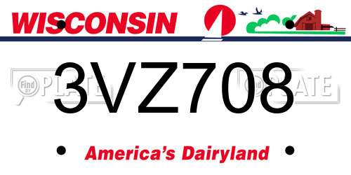 3VZ708 Wisconsin License Plate