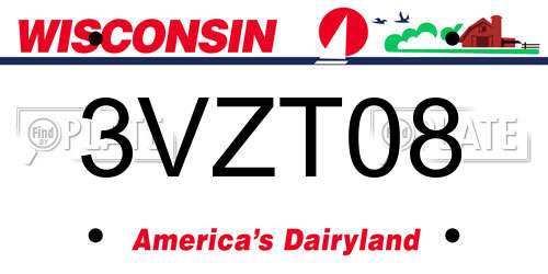 3VZT08 Wisconsin License Plate