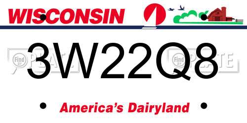 3W22Q8 Wisconsin License Plate